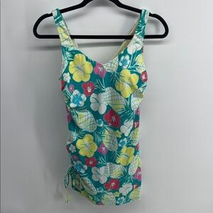 Talbots Hawaiian print modest one piece swimsuit dress sz 10